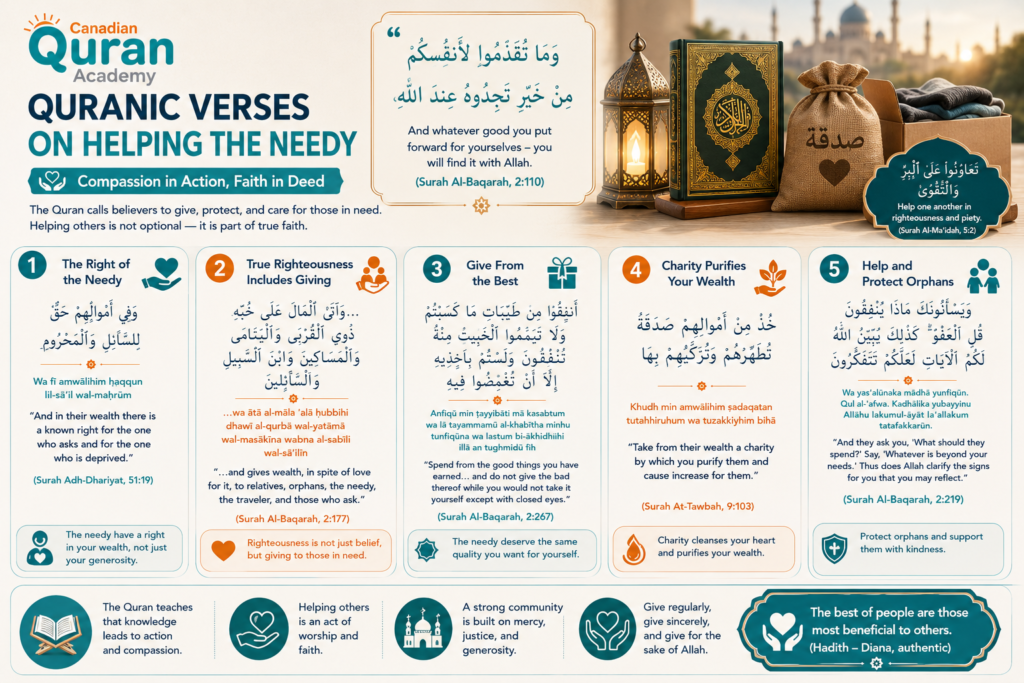 Quranic Verses on Helping the Needy in Arabic and English